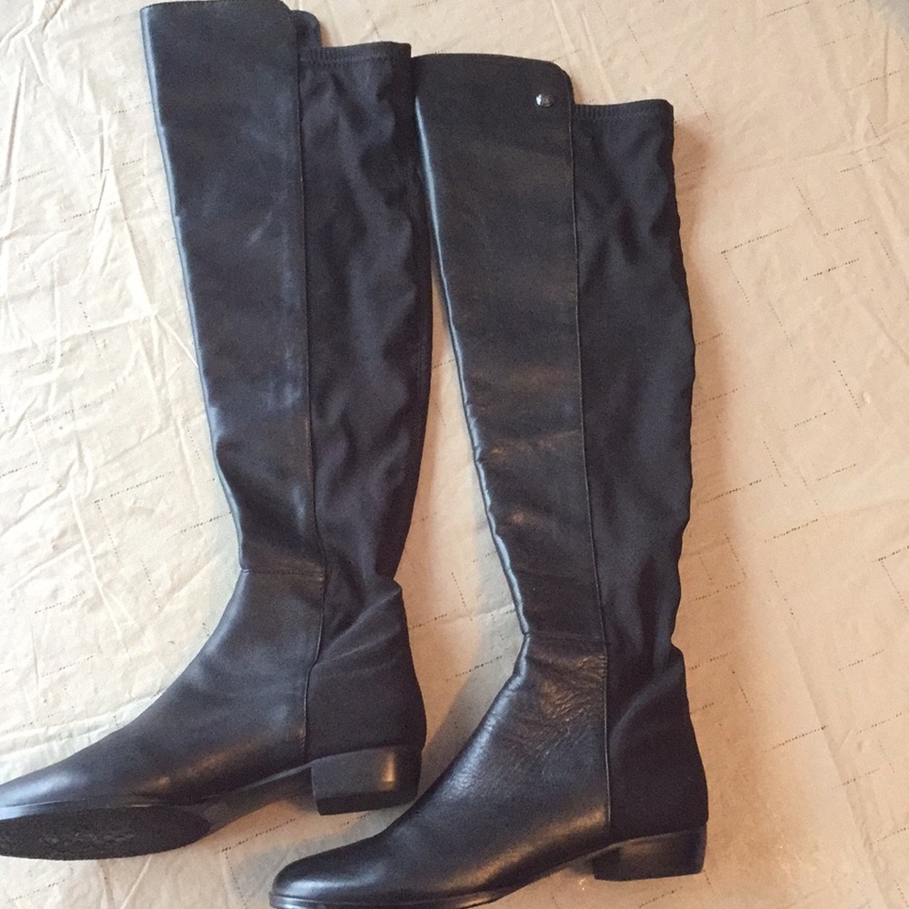 Black leather w/stretch back over the knee boots